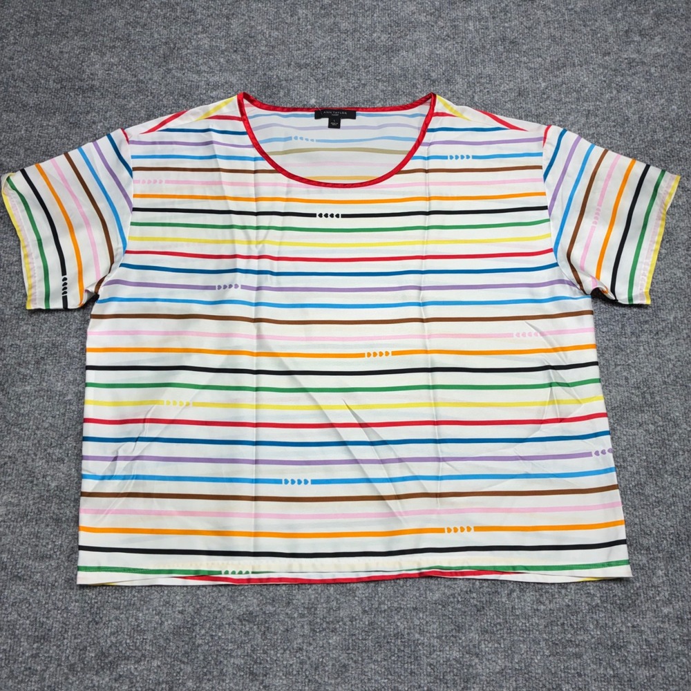 Ann‎ Taylor Sleep Women's Rainbow Striped Pajama Top Size L Polyester